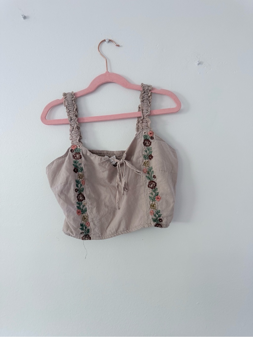 Japna Beige Embroidered Cropped Tank